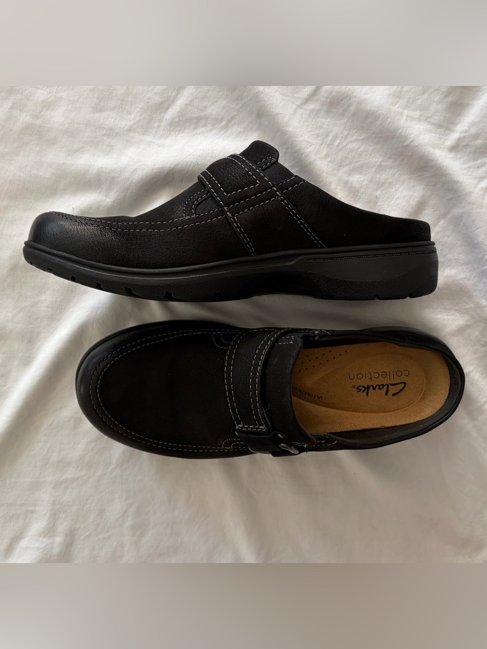 Clarks Collection Carleigh Viola Mule Black Nubuck Slip-On Womens Sz 7.5 Awesome